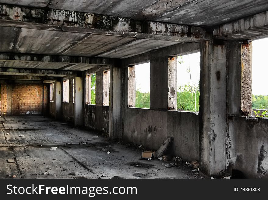 Near Chernobyl area. Modern ruins. Ukraine. Kiev region. Near Chernobyl area. Modern ruins. Ukraine. Kiev region