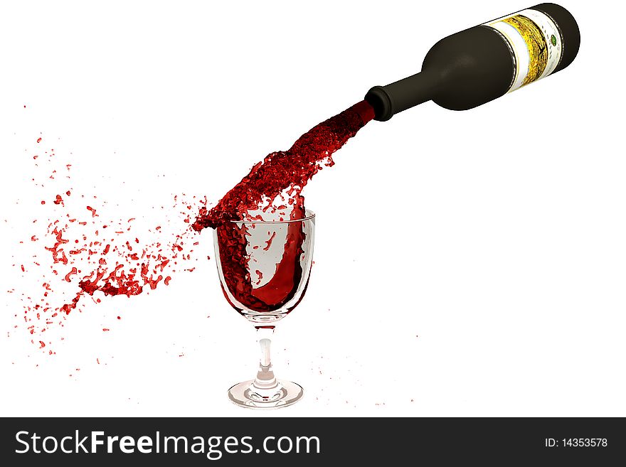 Wine flowing from a bottle in a wine glass