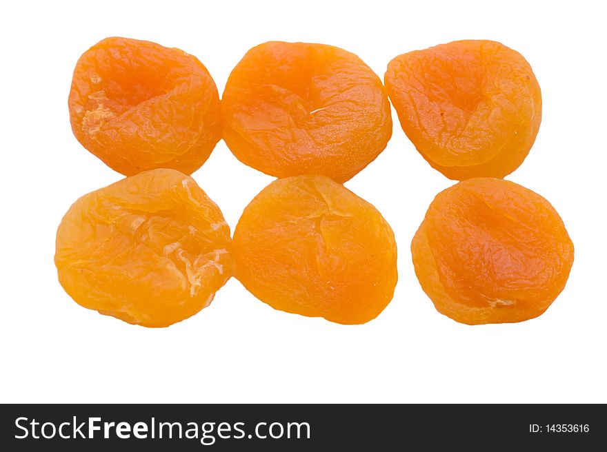 Dried apricots on a white background