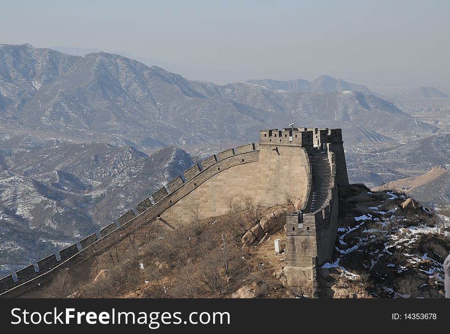 A section of Great Wall amongst high mountains