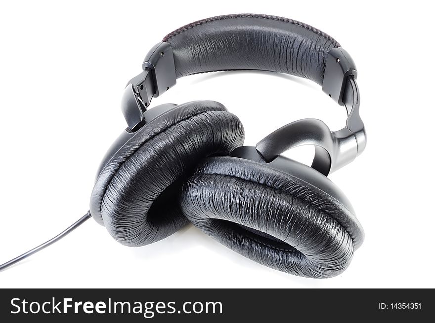 Images of black headphones, isolated on a white background