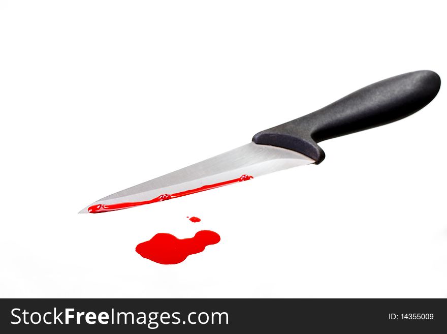 Knife and blood on white background. Knife and blood on white background