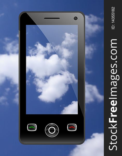 Mobile phone with clouds background
