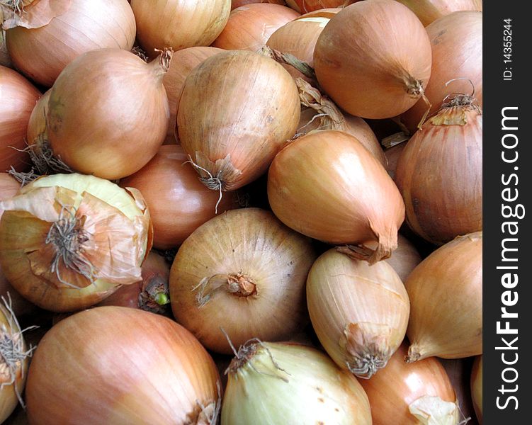 Fresh onions bulbs closeup background