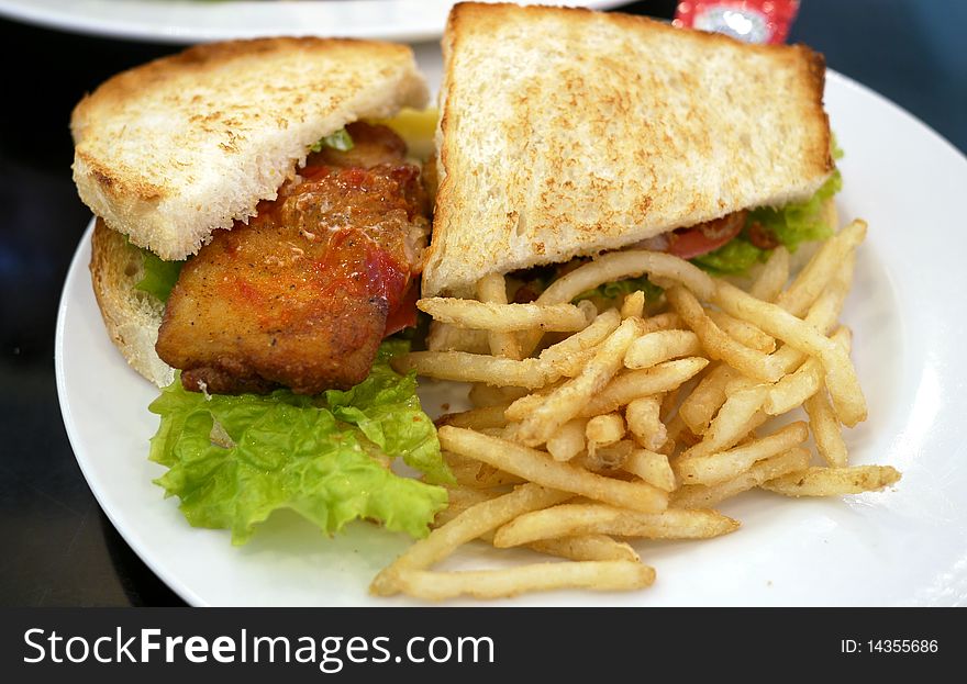 Spicy Chicken Sandwich with fries