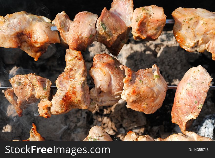 Slices of grilled pork barbecue