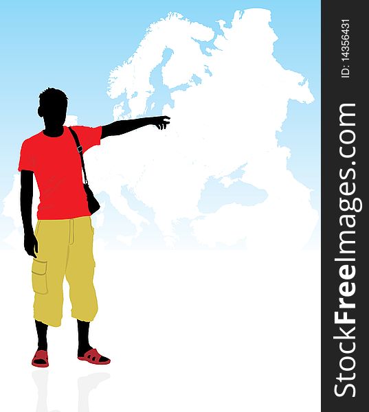 Masculine silhouette on a background the map of Europe. Illustration