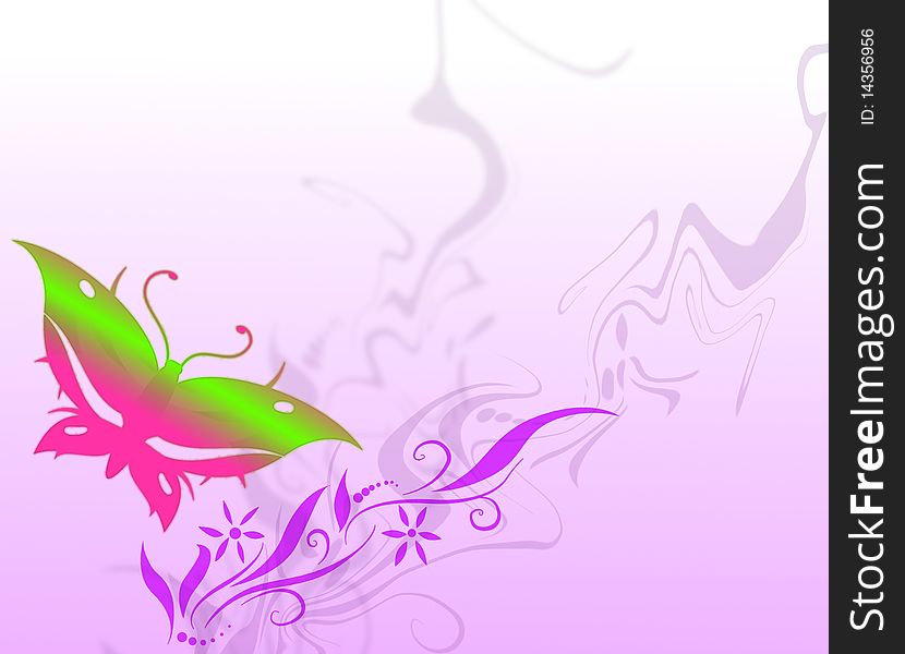 Abstract background with butterfly and floral scrolls
