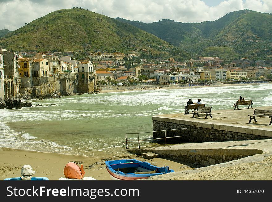 Cefalu beach in Sicily, Italy. Cefalu beach in Sicily, Italy