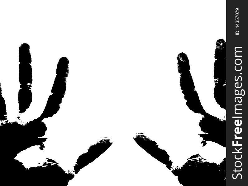 Black prints of hands on a white background
