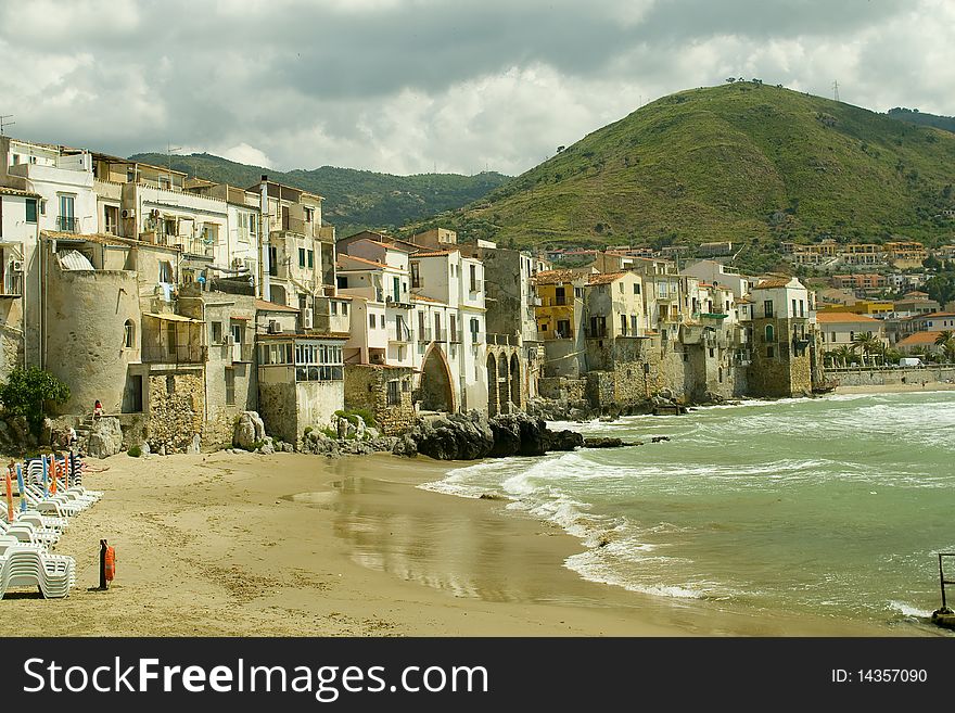 Cefalu beach in Sicily, Italy. Cefalu beach in Sicily, Italy