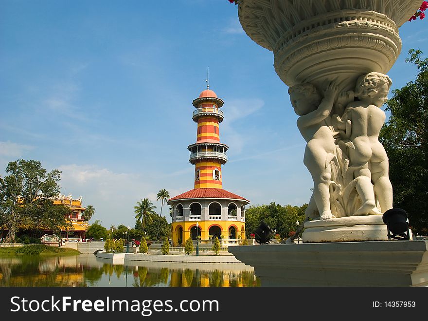 Beautiful palace in Thailand name is Bang pa in or the summer Palace which consists of various styles of architecture such as Thai ,Chinese and European