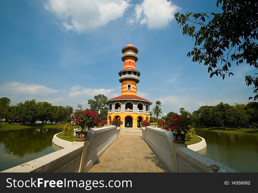 Beautiful palace in Thailand name is Bang pa in or the summer Palace which consists of various styles of architecture such as Thai ,Chinese and European