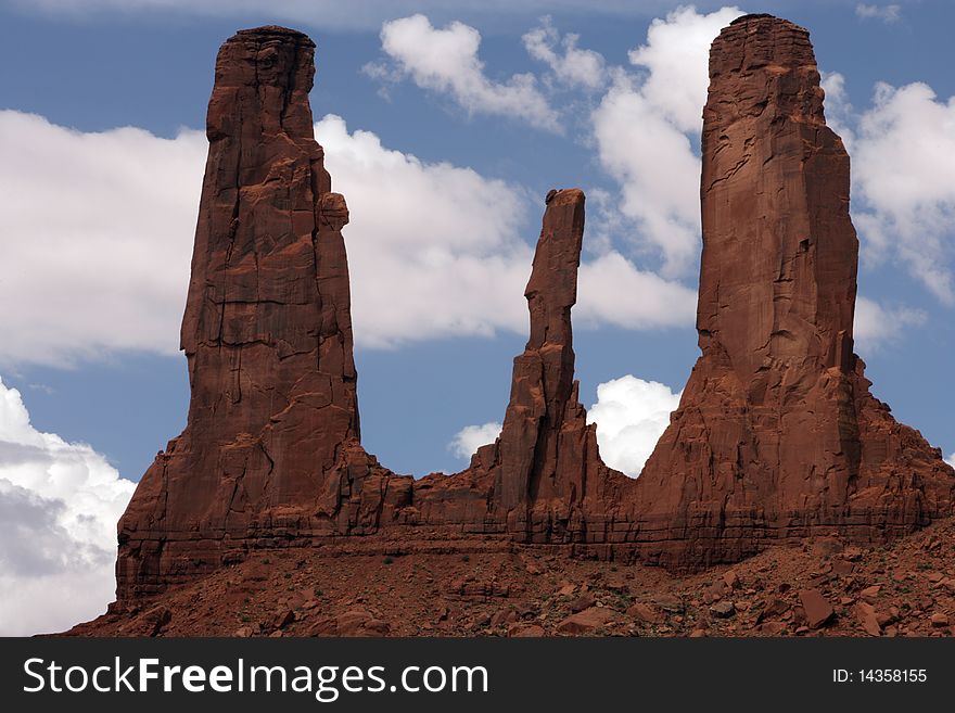 Three Rock Formations in Monument Valley National Park. Three Rock Formations in Monument Valley National Park