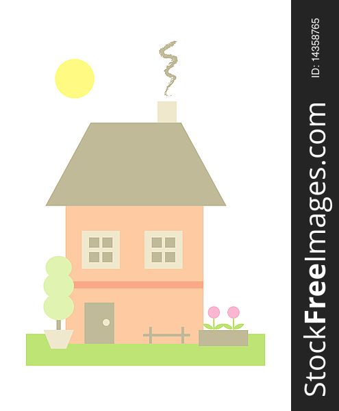 Pastel-colored illustration of a little house with garden. Pastel-colored illustration of a little house with garden