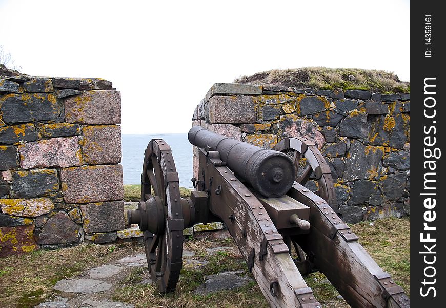 Ancient cannon in island fort Sveaborg Finland