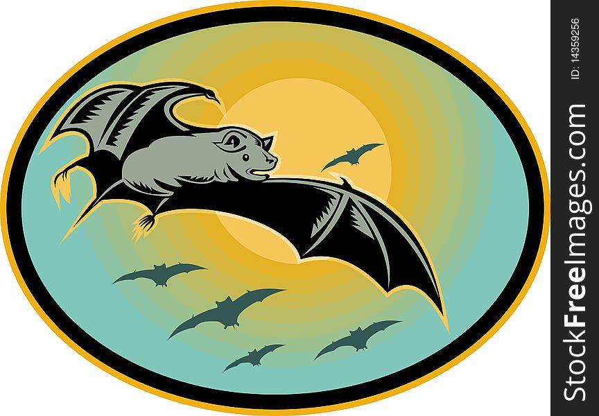 illustration of Bat flying with moon in background