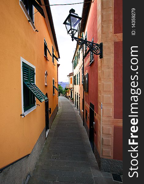 A narrow street typical of the Ligurian Riviera. A narrow street typical of the Ligurian Riviera