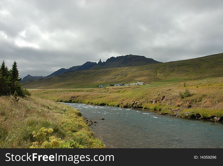 Countryside landscape with river in Iceland. Countryside landscape with river in Iceland.