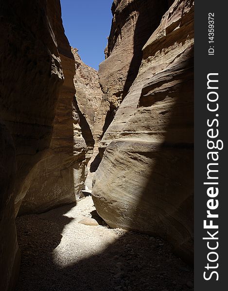 Dry canyon in Jordan desert near Petra. Dry canyon in Jordan desert near Petra.