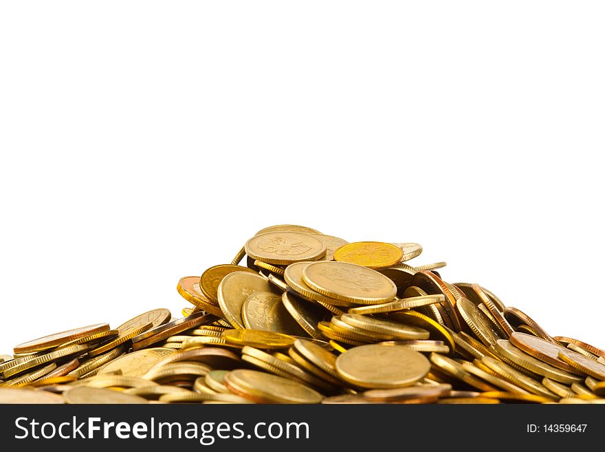 Heap of coins isolated on white background