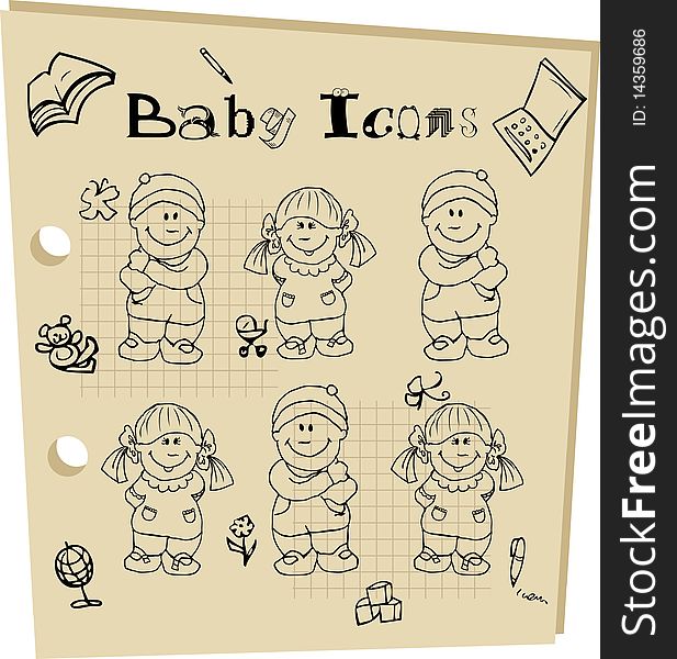 Baby school  icons set