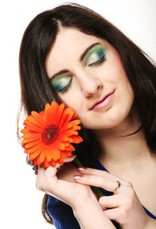 Young Woman With Gerber Flower Royalty Free Stock Photos