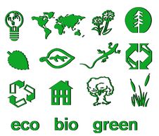 Set Of Green Eco & Bio Icons, Stickers And Tags Stock Photo
