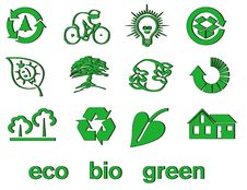 Set Of Green Eco & Bio Icons, Stickers And Tags Royalty Free Stock Image