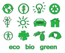 Set Of Green Eco & Bio Icons, Stickers And Tags Royalty Free Stock Photography