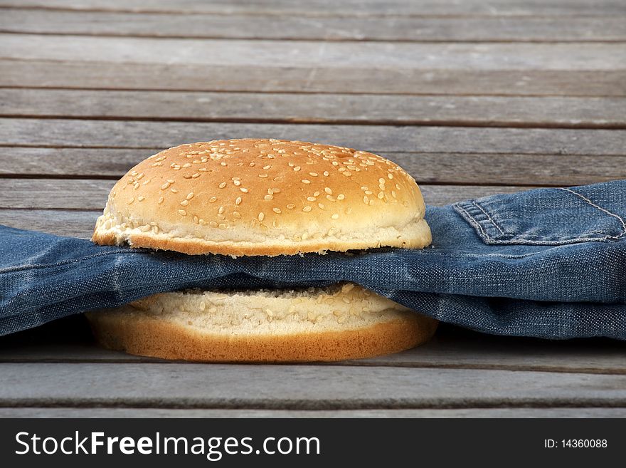 American Jeans Burger, shot in studio on white
