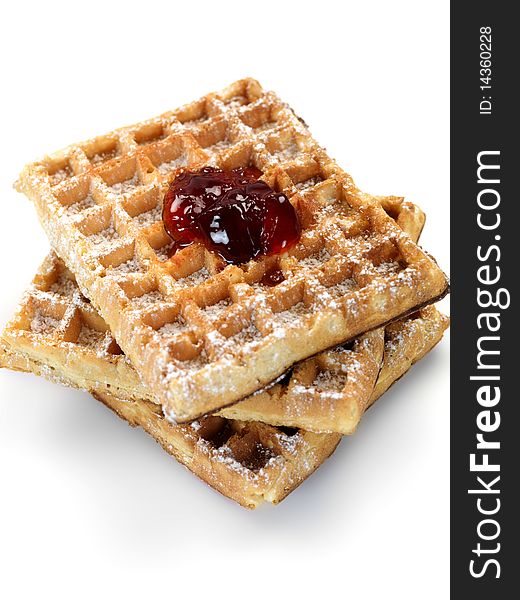 Breakfast waffles isolated against a white background