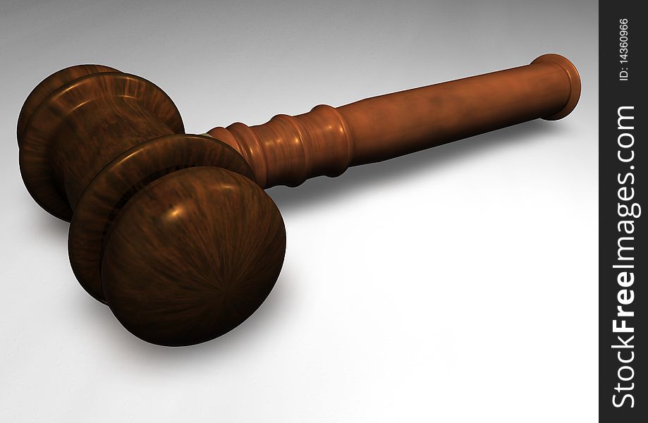 Judge's Wooden Gavel, close up over white