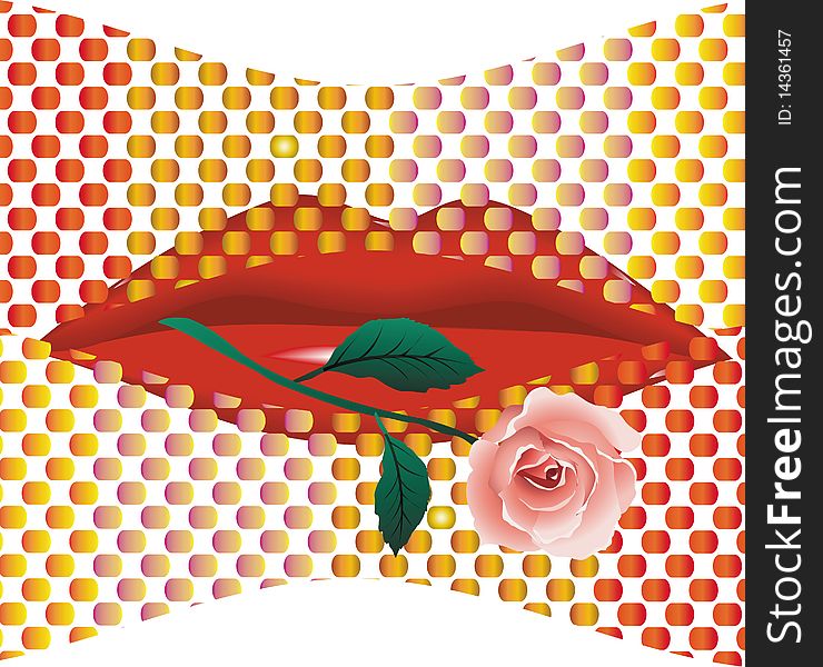 Rose in red lips. Bright illustration