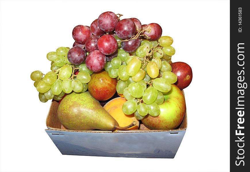 A carton of fresh fruit isolated on white with cutting-path