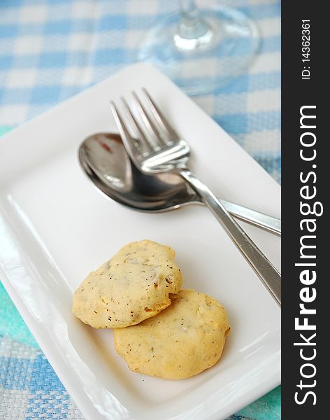 Healthy cookies on plate with utensils