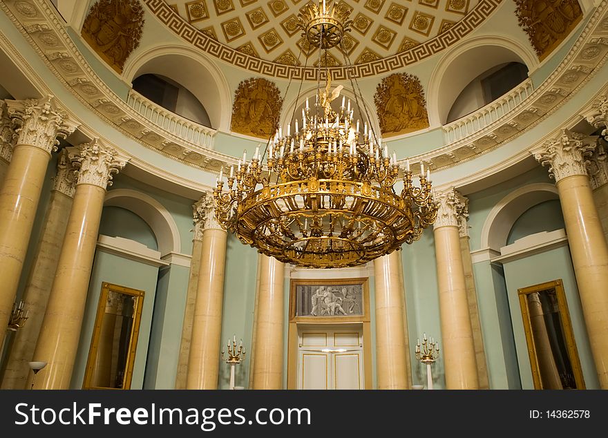 Round hall, internal interior in manor Arkhangelskoye, St.-Petersburg, Russia