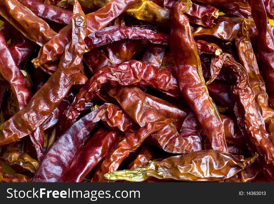 Closeup dried red chilli background