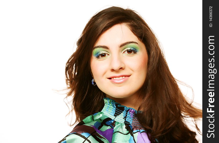 Woman With Beautiful Make-up And Long Curly Hair