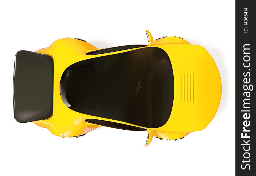 Yellow concept car on white background isolated