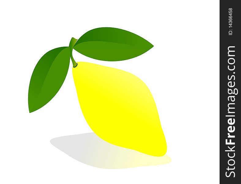 Illustration of yellow lemon with leaves