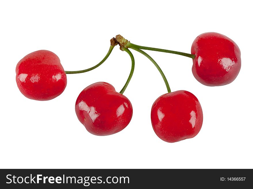 Cherry with exact hand made clipping path, close up of fresh fruit against white background