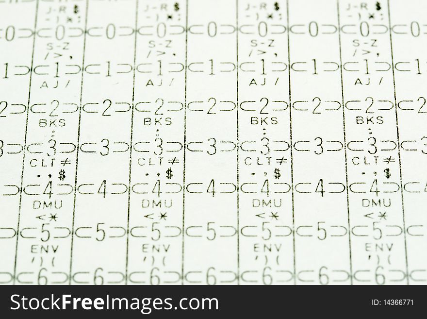 A close up of computing card used in the 1960 - 70's. The numbered sections were shaded to produce program code. A close up of computing card used in the 1960 - 70's. The numbered sections were shaded to produce program code