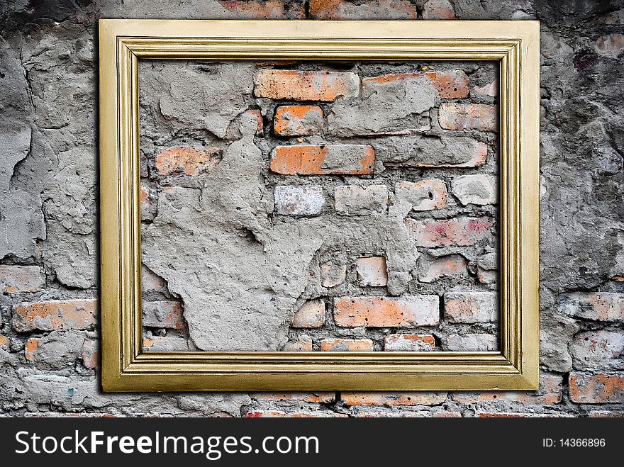 Grunge frame over red aged brick background