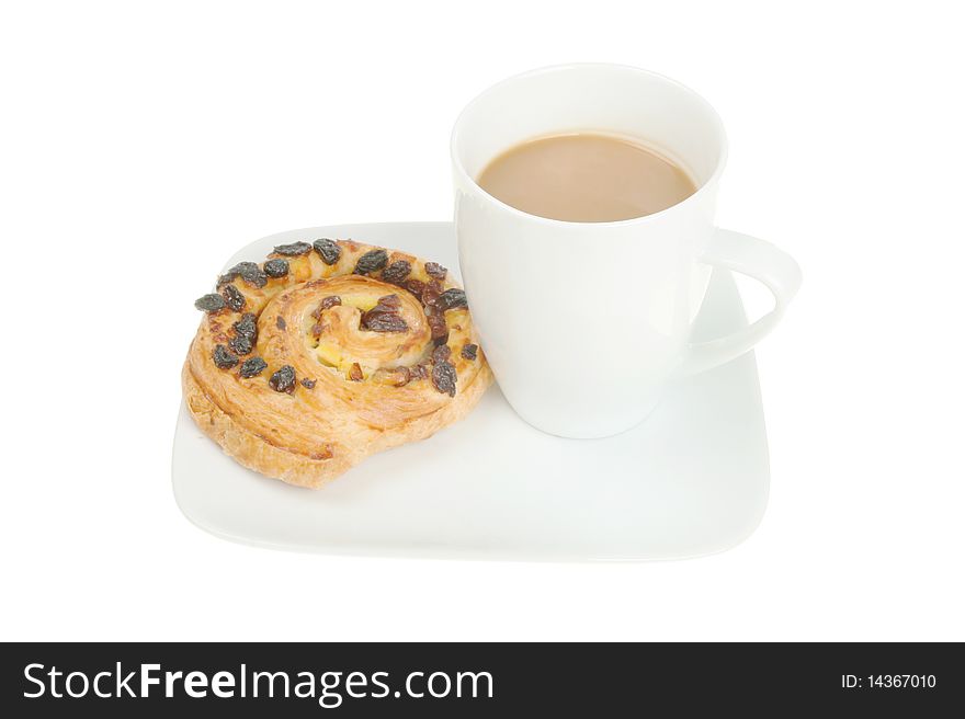 Coffee and Danish pastry on a plate