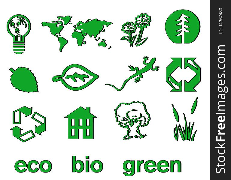 Set Of Green Eco & Bio Icons, Stickers And Tags