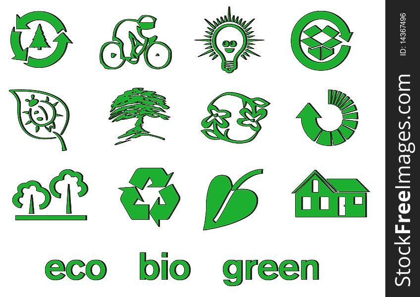 Set of green eco & bio icons, stickers and tags for web and applications