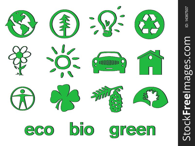 Set of green eco & bio icons, stickers and tags for web and applications