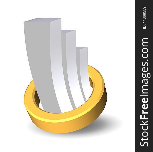 3D metallic bar chart with golden ring