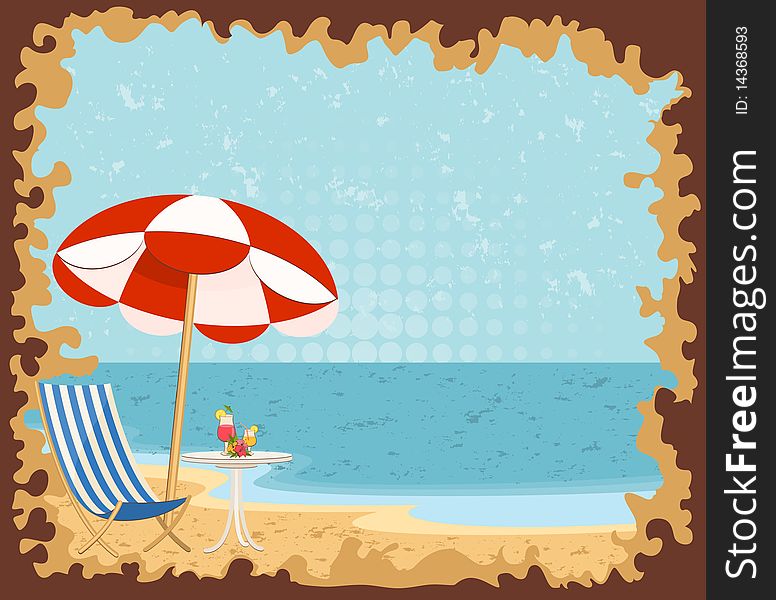 Beautiful summer beach. illustration in retro style